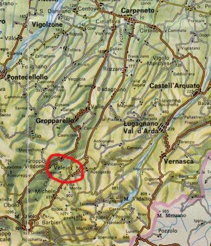 Mappa zona di Veleia Romana